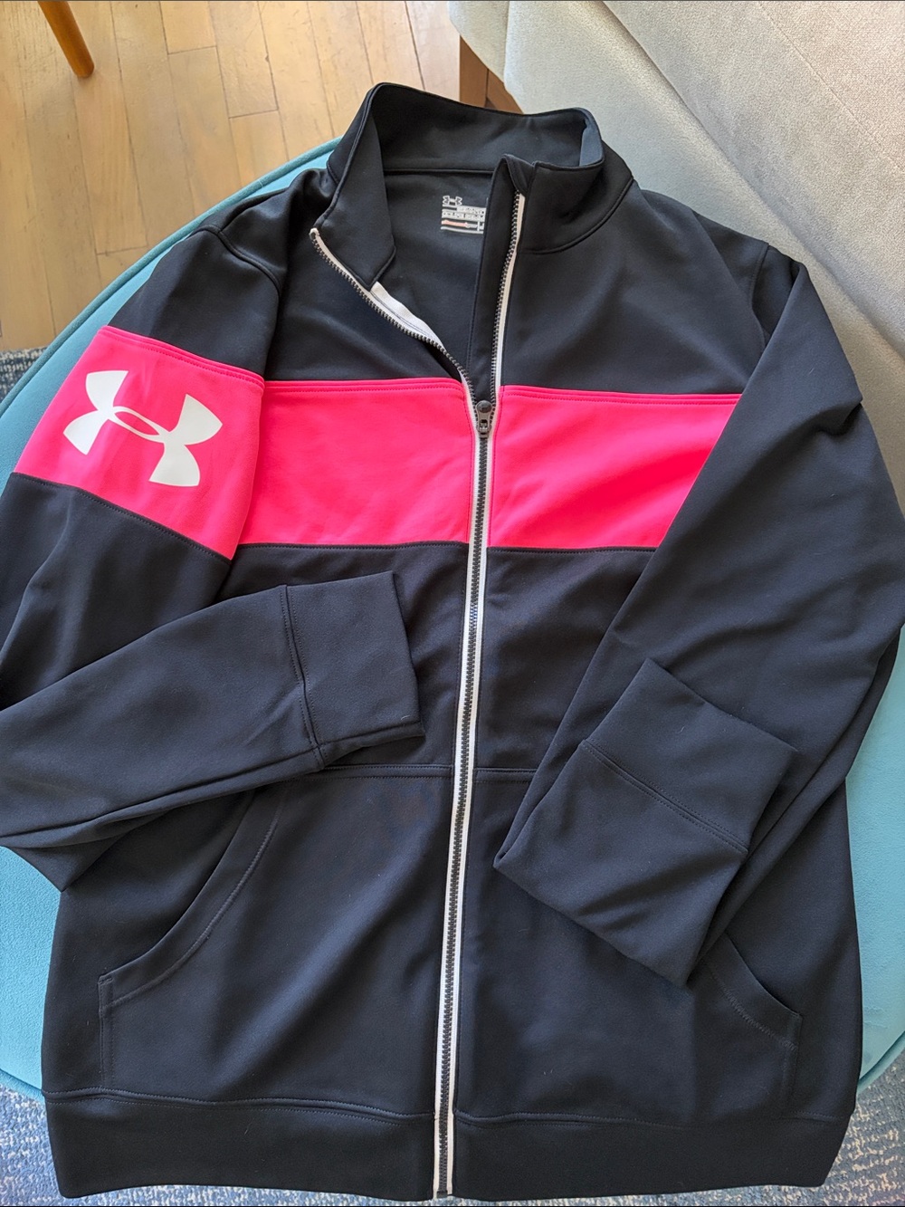 Under Armour Black and Hot Pink Kids' Full-Zip Track Jacket